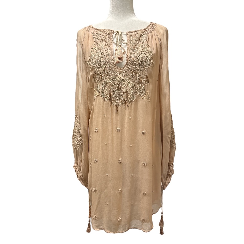 Haute Hippie Embroidered Viscose Tunic Dress‎ XS Long Sleeve Bohemian Festival